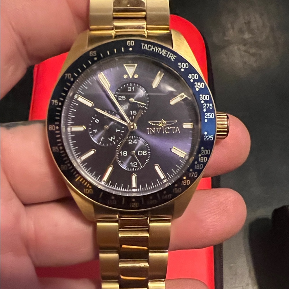 INVICTA AVIATOR STORM GOLD WATCH WITH BLUE DIAL
